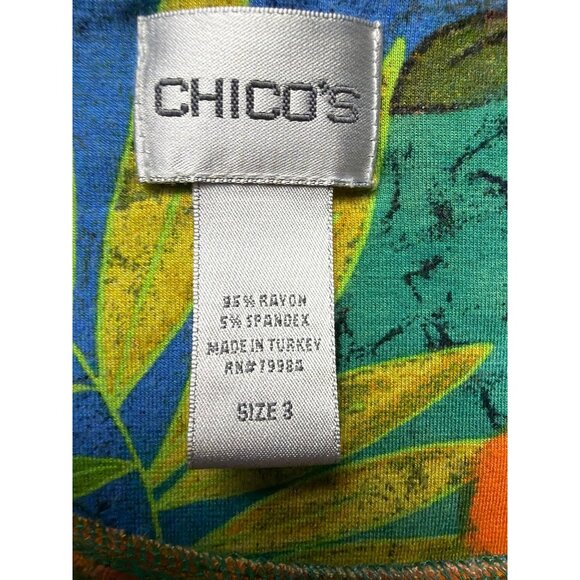 Chicos Women's Tropical Floral Print Top Size XL Multicolor Short Sleeve - Picture 5 of 5